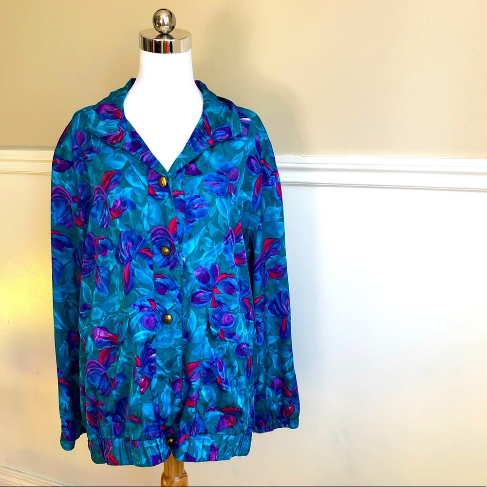 Vintage Women’s Button Up Blue/Teal Blouse w/ Pockets